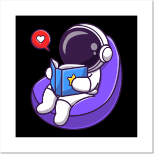 Astronaut Reading Book On Beanbag Cartoon Posters and Art